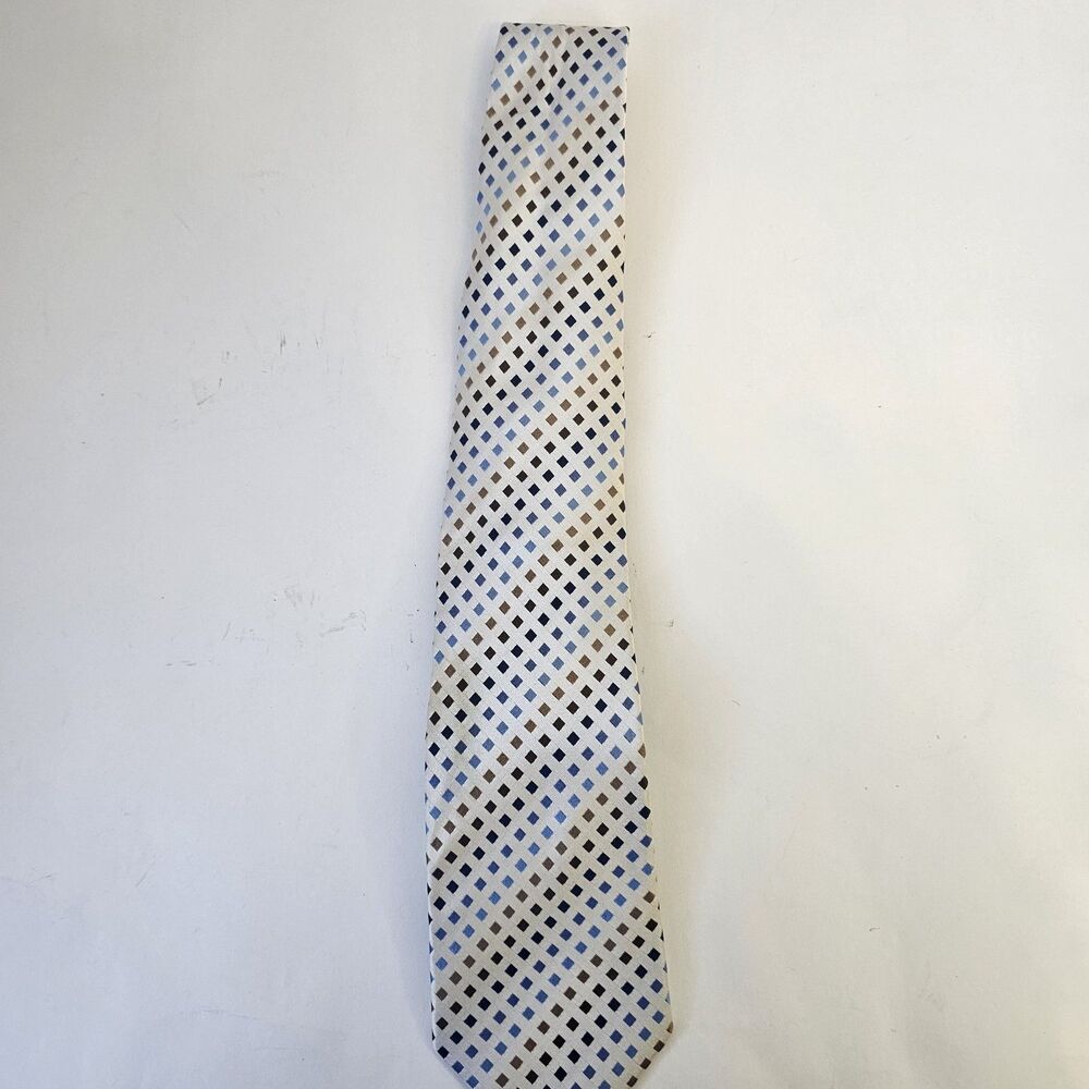Mens Charles Wain Hand Made Silk Tie Cream Blue Hues Casual Preppy  R0337